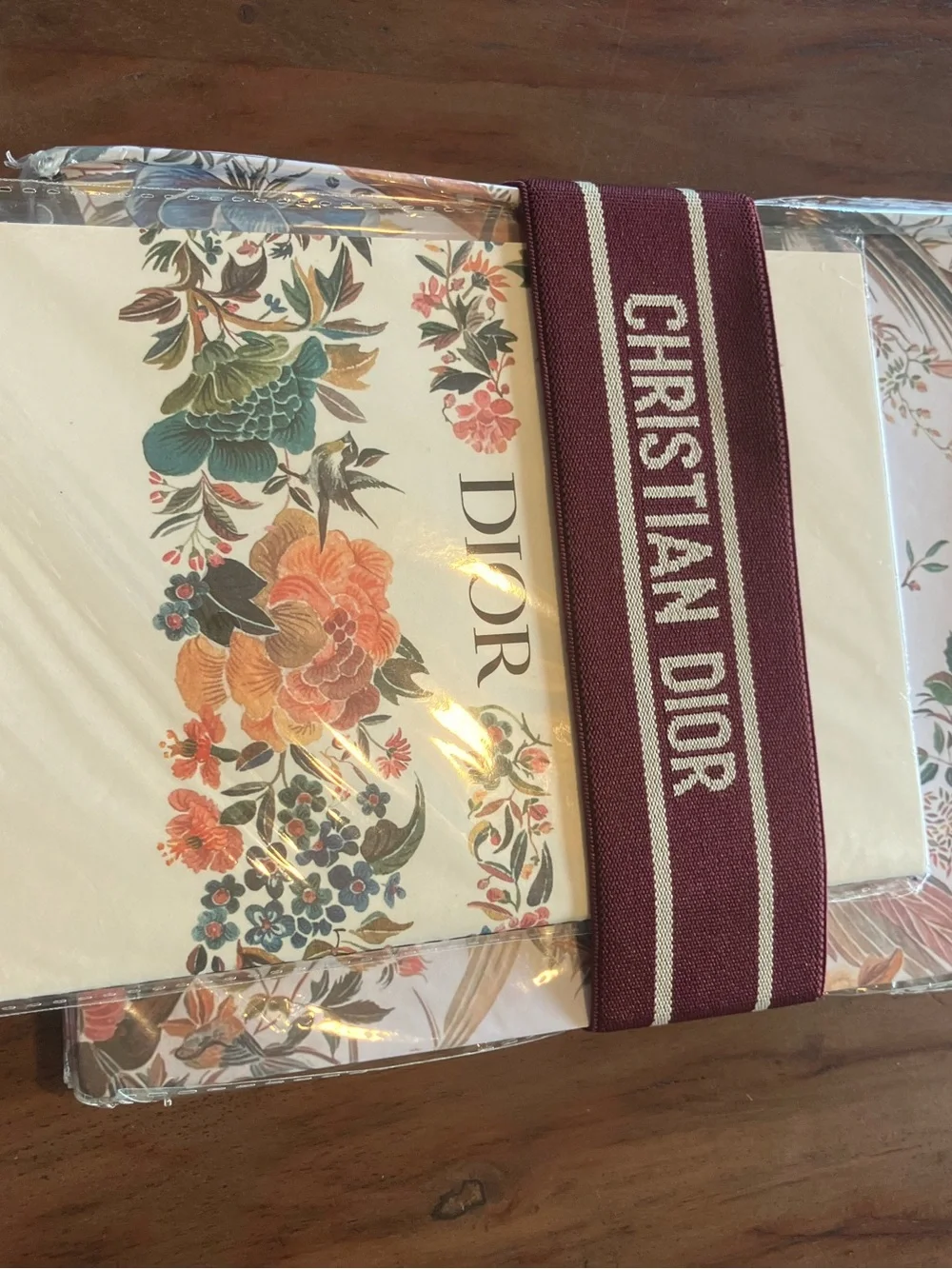 Christian Dior Floral Notebook Set with Burgundy Logo Band